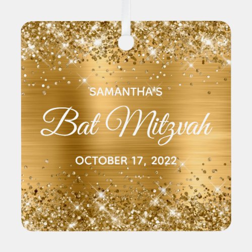 Glittery Gold Foil Bat Mitzvah Metal Ornament
