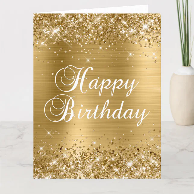 Glittery Gold Foil Big Happy Birthday Card | Zazzle