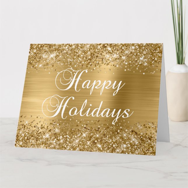 Glittery Gold Foil Big Happy Holidays Card (Front)