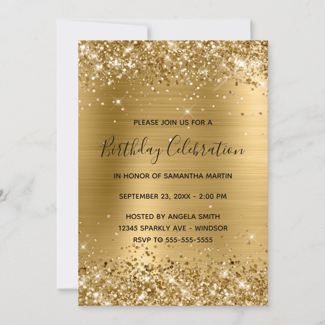 Glittery Gold Foil Birthday Celebration Invitation | Zazzle