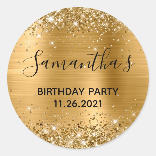Glittery Gold Foil Birthday Party Classic Round Sticker (Front)