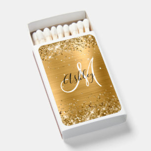Glittery Gold Foil Black and White Monogram Matchboxes
