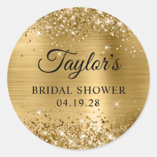 Glittery Gold Foil Bridal Shower Classic Round Sticker