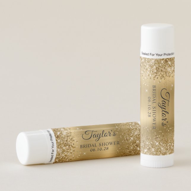 Glittery Gold Foil Bridal Shower Lip Balm (Front)