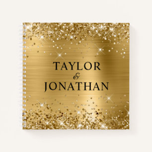 Glittery Gold Foil Bride & Groom Wedding Guest Notebook