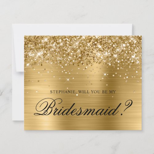 Glittery Gold Foil Bridesmaid Proposal Card