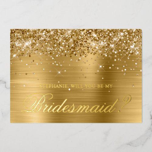 Glittery Gold Foil Bridesmaid Proposal Invitation