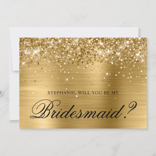 Glittery Gold Foil Bridesmaid Proposal Invitation
