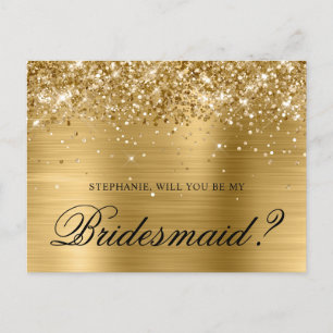 Glittery Gold Foil Bridesmaid Proposal Postcard