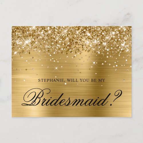 Glittery Gold Foil Bridesmaid Proposal Postcard