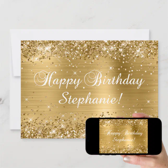 Glittery Gold Foil Classic Happy Birthday Card | Zazzle