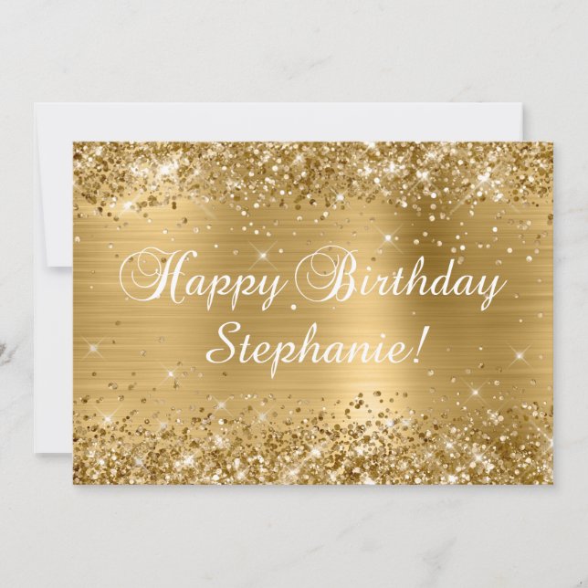 Glittery Gold Foil Classic Happy Birthday Card (Front)