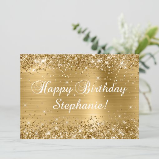 Glittery Gold Foil Classic Happy Birthday Card | Zazzle