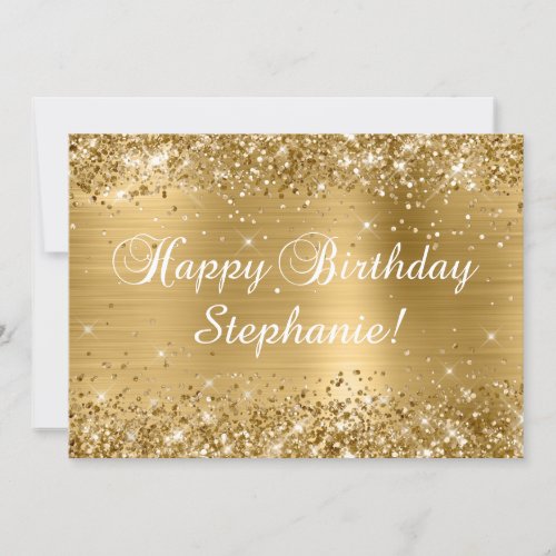 Glittery Gold Foil Classic Happy Birthday Card