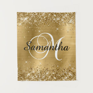 Glittery Gold Foil Classic Script M Monogram Tapestry