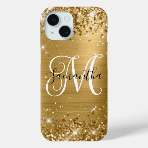 Glittery Gold Foil Curly Monogram iPhone 15 Case