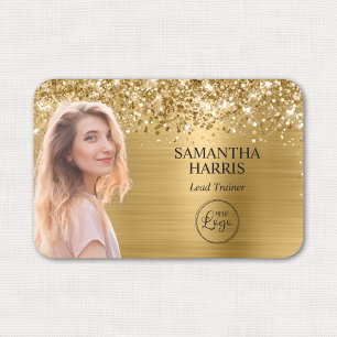Glittery Gold Foil Cutout Photo and Logo Name Tag