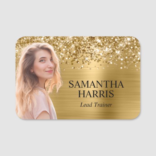 Glittery Gold Foil Cutout Photo Name Tag