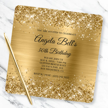 Glittery Gold Foil Fancy Monogram 30th Birthday Invitation by annaleeblysse at Zazzle