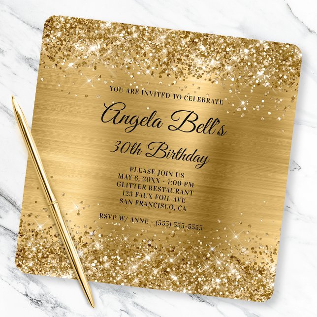 Glittery Gold Foil Fancy Monogram 30th Birthday Invitation (Creator Uploaded)