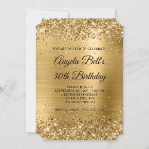 Glittery Gold Foil Fancy Monogram 30th Birthday Invitation