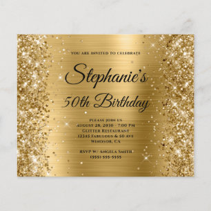 Glittery Gold Foil Fancy Monogram 50th Birthday Flyer