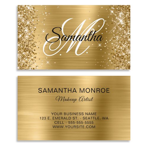 Glittery Gold Foil Fancy Monogram Business Card