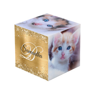 Glittery Gold Foil Fancy Monogram Cube