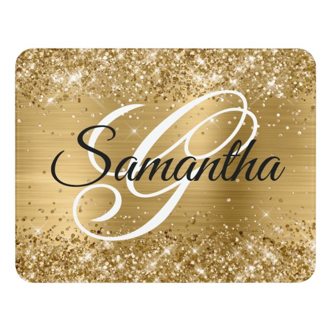 Glittery Gold Foil Fancy Monogram Door Sign (Contemporary Front)