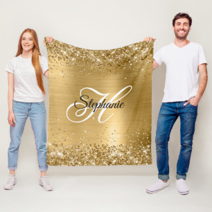 Glittery Gold Foil Fancy Monogram Fleece Blanket