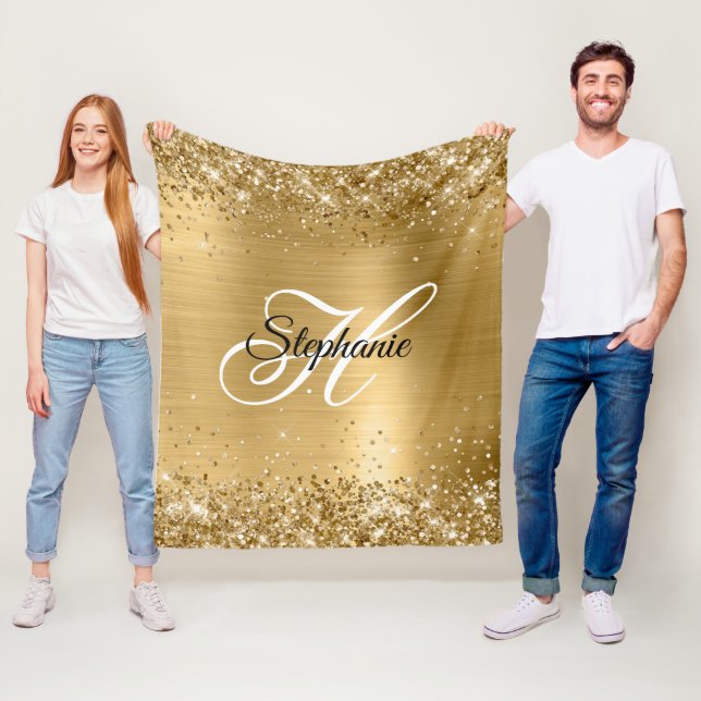 Glittery Gold Foil Fancy Monogram Fleece Blanket (In Situ)