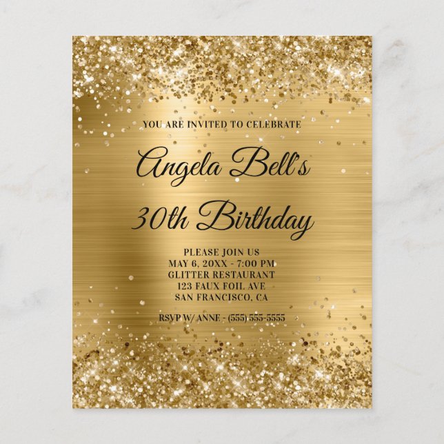 Glittery Gold Foil Fancy Monogram Invitation (Back)