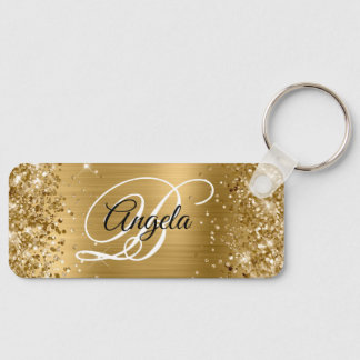 Glittery Gold Foil Fancy Monogram Keychain