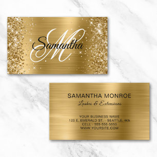 Glittery Gold Foil Fancy Monogram Lashes Business Card