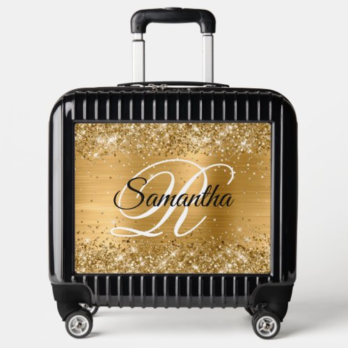 Glittery Gold Foil Fancy Monogram Luggage