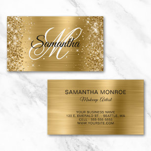 Glittery Gold Foil Fancy Monogram Makeup Business Card