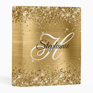 Glittery Gold Foil Fancy Monogram Mini Binder