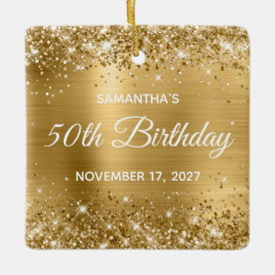 Glittery Gold Foil Glam 50th Birthday Ceramic Ornament