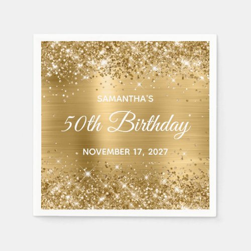 Glittery Gold Foil Glam 50th Birthday Napkins