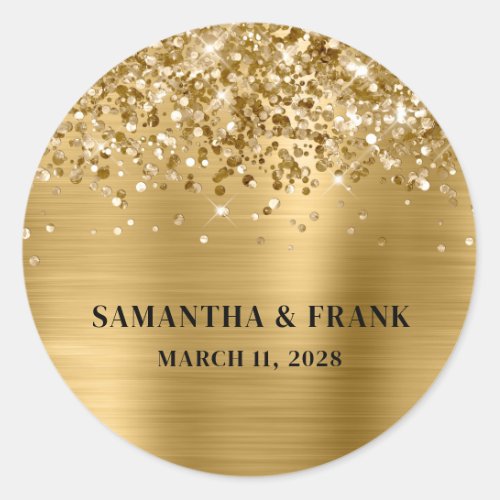 Glittery Gold Foil Glam Wedding Classic Round Sticker