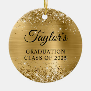 Glittery Gold Foil Graduation Ceramic Ornament