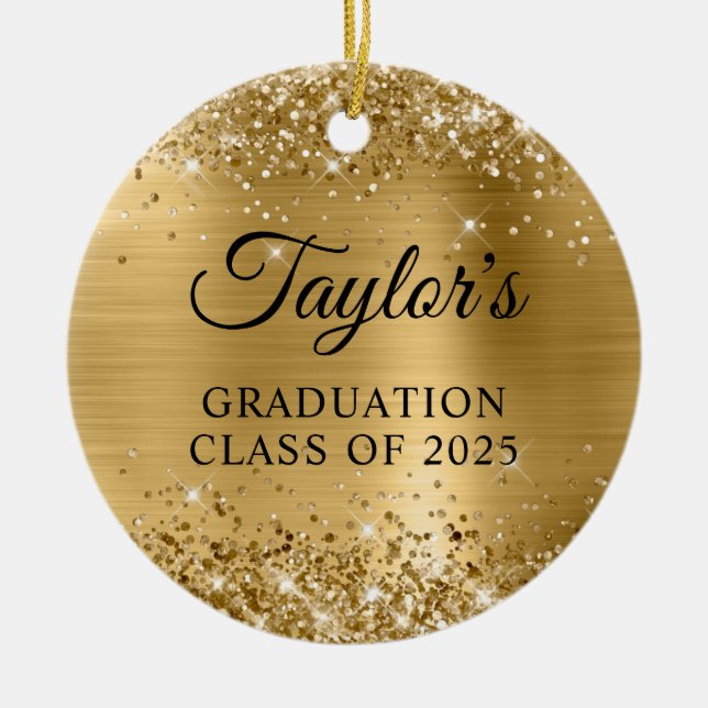 Glittery Gold Foil Graduation Ceramic Ornament (Front)