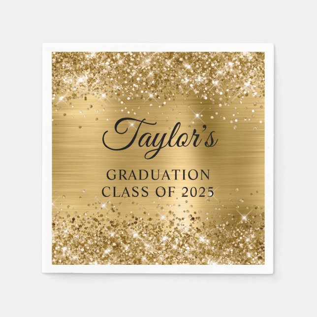 Glittery Gold Foil Graduation Napkins (Front)