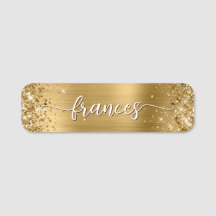 Glittery Gold Foil Handwritten Script Name Tag