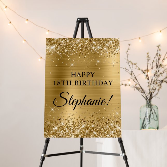 Glittery Gold Foil Happy 18th Birthday Foam Board (In Situ (Stand))