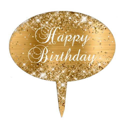 Glittery Gold Foil Happy Birthday Cake Topper