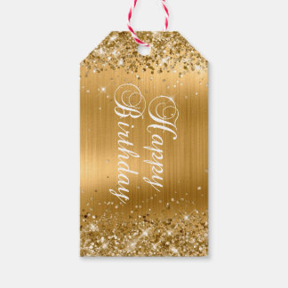 Glittery Gold Foil Happy Birthday Gift Tags