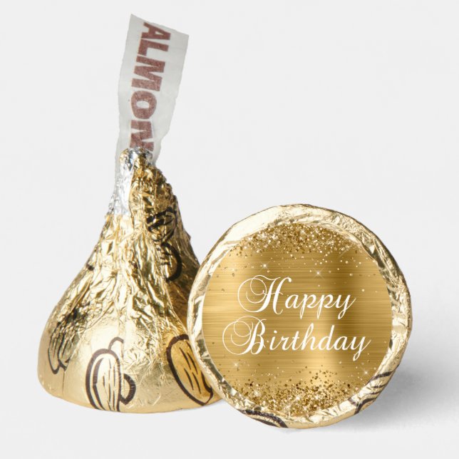 Glittery Gold Foil Happy Birthday Hershey®'s Kisses® (Front)