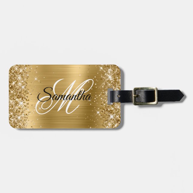Glittery Gold Foil Luggage Tag (Front Horizontal)