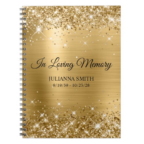 Glittery Gold Foil Memorial Service Guestbook Notebook